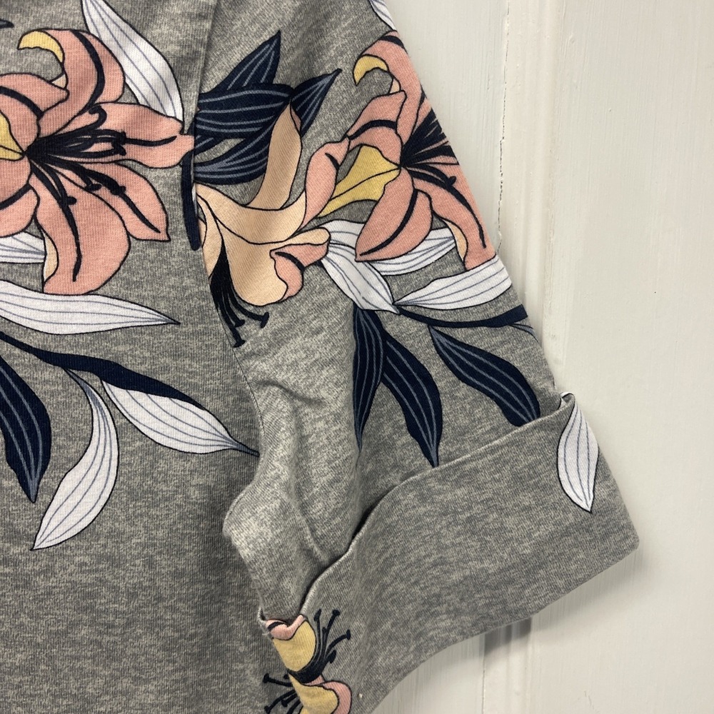 Liz Claiborne T-Shirt Gray Heather /Peach Floral Short Slv Cotton Top ~ Size S - Picture 4 of 7